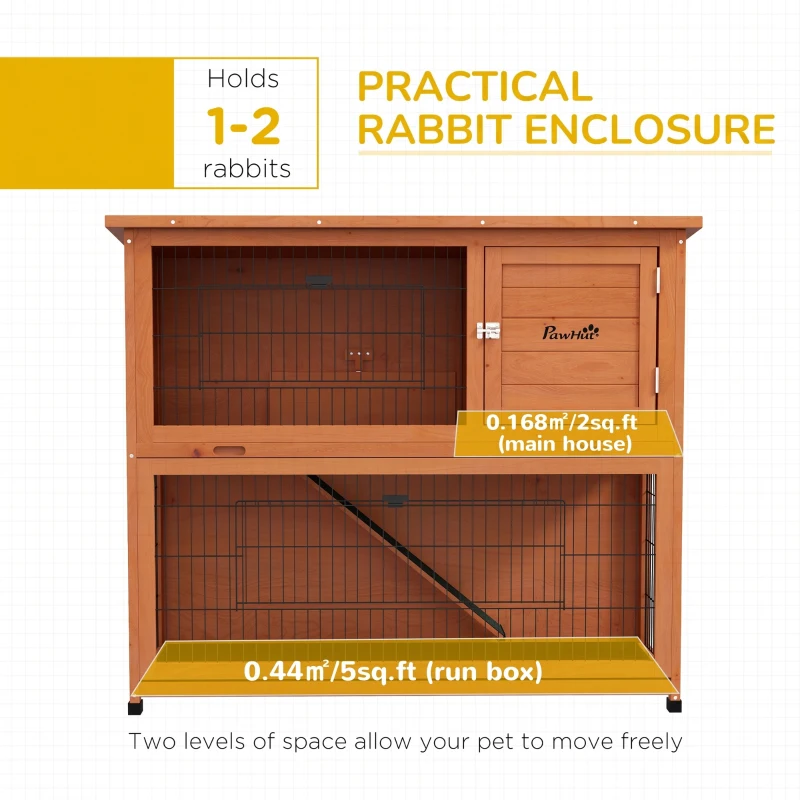 PawHut Two-Tier Antiseptic Wood Rabbit Hutch, 102cm Guinea Pig Hutch with Run - Orange