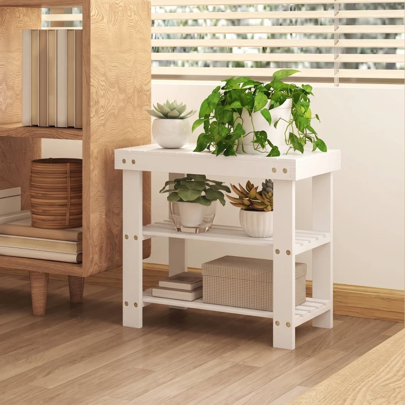 HOMCOM Banco Zapatero de Bambú con Asiento y 2 Estantes para 4 Pares para Entrada Salón Dormitorio 50x28x45 cm Blanco