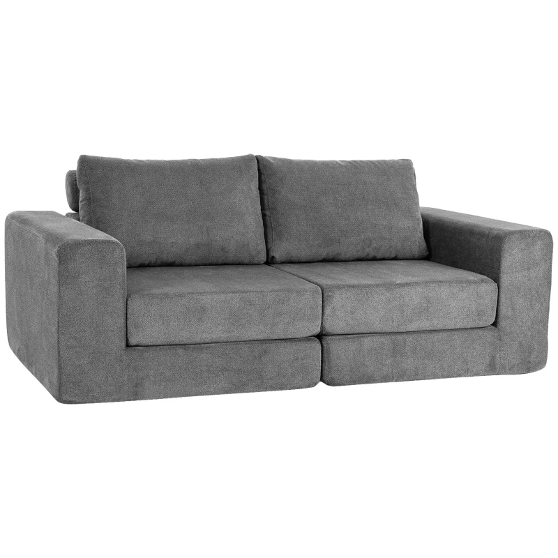 HOMCOM Canapé Convertible 2 Places 4 en 1, Canapé-Lit Compressé en Chenille 208 cm avec Assise Large, 2 Oreillers, Gris