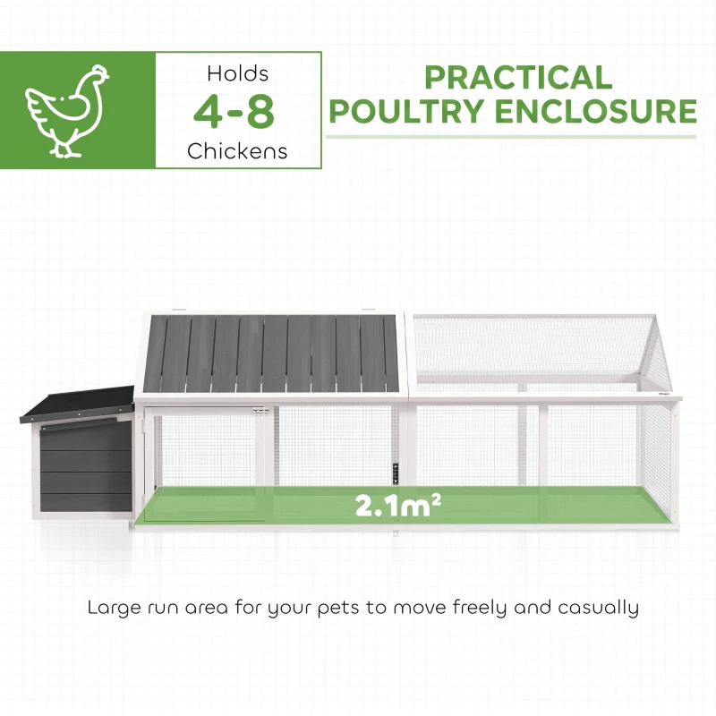 PawHut Wooden Chicken Coop with Nesting Box, Openable Roof, for 4-8 Chickens, White
