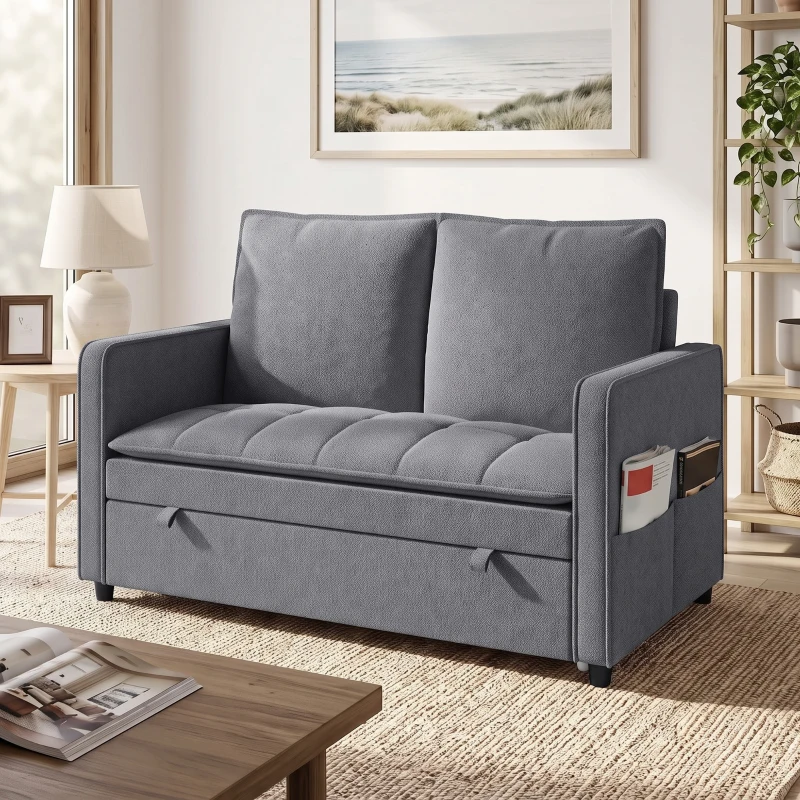 HOMCOM Canapé Convertible 2 Places, Canapé-Lit Clic-Clac 130 cm, Dossier Réglable, Poches Latérales, Gris Foncé
