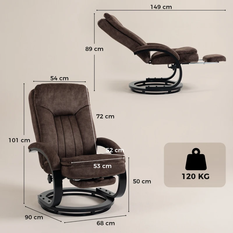 HOMCOM Swivel Recliner Chair, Velvet Recliner Armchair with Retractable Footrest, Dual-Layer Cushion, High Back, Dark Brown
