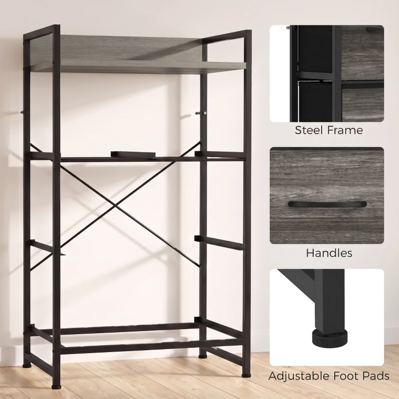 HOMCOM Rustic Chest of Four Fabric Drawers - Grey Wood Effect