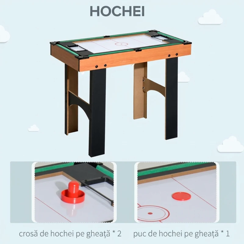 HOMCOM Masă Multijoc 4 în 1 cu Fotbal de Masă, Hochei de Masă, Ping Pong și Biliard din MDF, 92x78x80cm