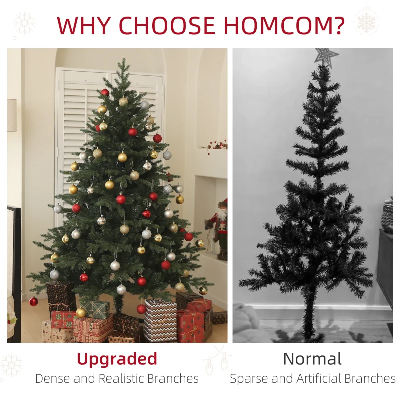 HOMCOM Kunstkerstboom 180 cm in sparrenlook met 1696 takpunten en inklapbare stalen voet, groen
