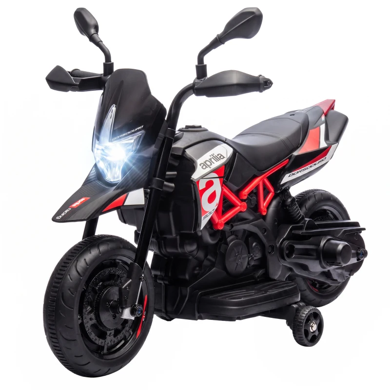AIYAPLAY Mota Elétrica Infantil 6V com Licença APRILIA, Rodas de Apoio, Frente/Trás, Bateria de Lítio, Música, Vermelha