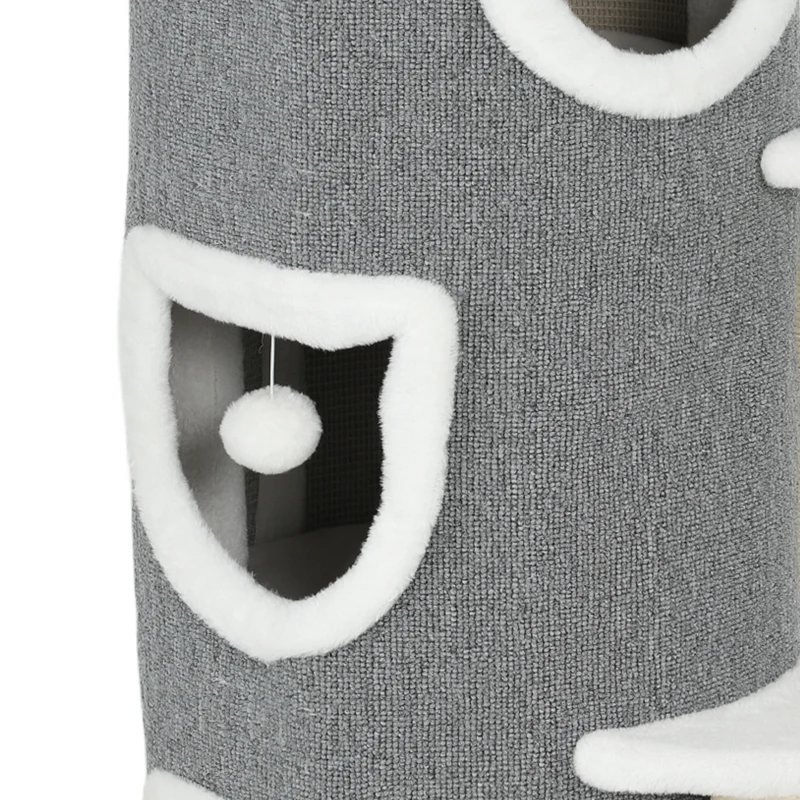 PawHut 101 cm Cat Tree with Sisal Scratching Posts, 3 Barrel Condos, 3 Platforms, for Indoor Cats to Rest and Play