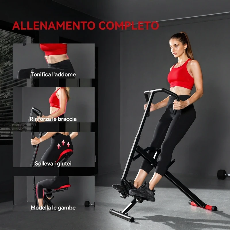SPORTNOW Macchina Total Crunch Pieghevole con Seduta Regolabile, in Metallo e Plastica, 57x105x115 cm, Rosso