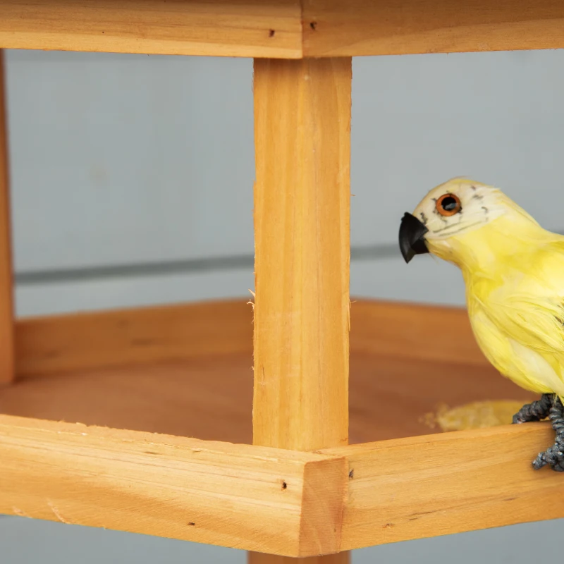 PawHut Houten vogelvoederhuis op standaard met platform en schuin metalen dak, Ø57,7 x 153 cm, naturel