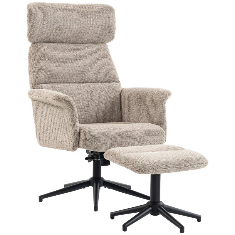 HOMCOM Fauteuil avec Repose-pieds, Pivotant et Reclinable, Appuie-tête Réglable, Marron Clair