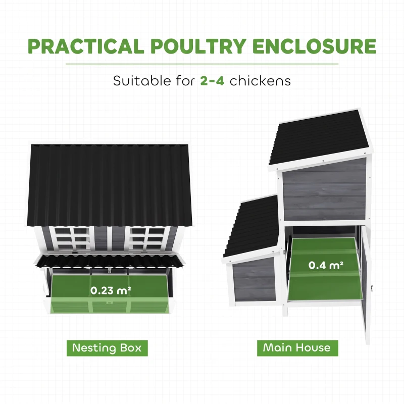 PawHut Wooden Chicken Coop with Nesting Box, Slide-Out Tray, Perches, for 2-4 Chickens, 100 x 86 x 100cm