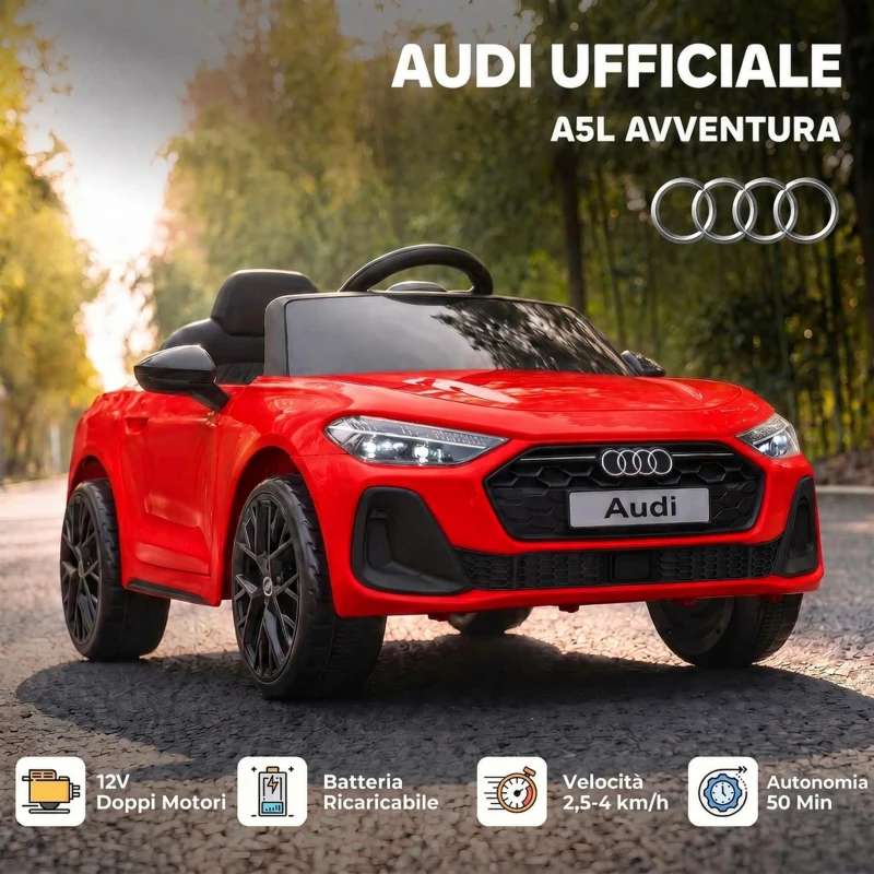 AIYAPLAY Macchina Elettrica per Bambini 12V Audi A5L con Telecomando, 2 Motori e Telecomando, Rosso