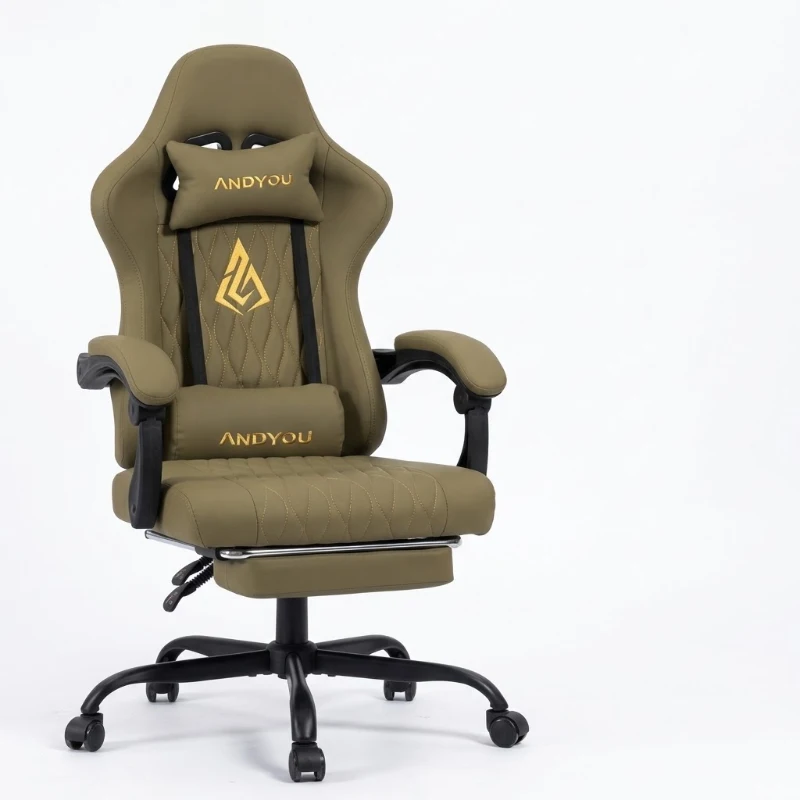 Poltrona gaming con poggiapiedi, cuscino morbido per collo e lombare, cuscini di supporto rimovibili, 60x60x122 cm, Verde