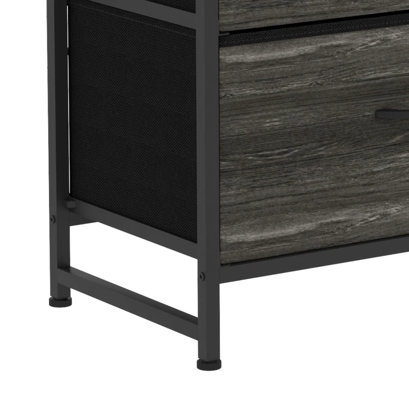 HOMCOM Rustic Chest of Four Fabric Drawers - Grey Wood Effect