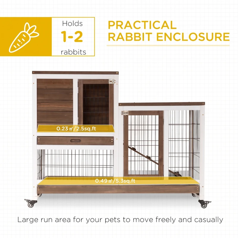 PawHut Two-Tier Rabbit Hutch Pet Cage, with Wheels - Brown