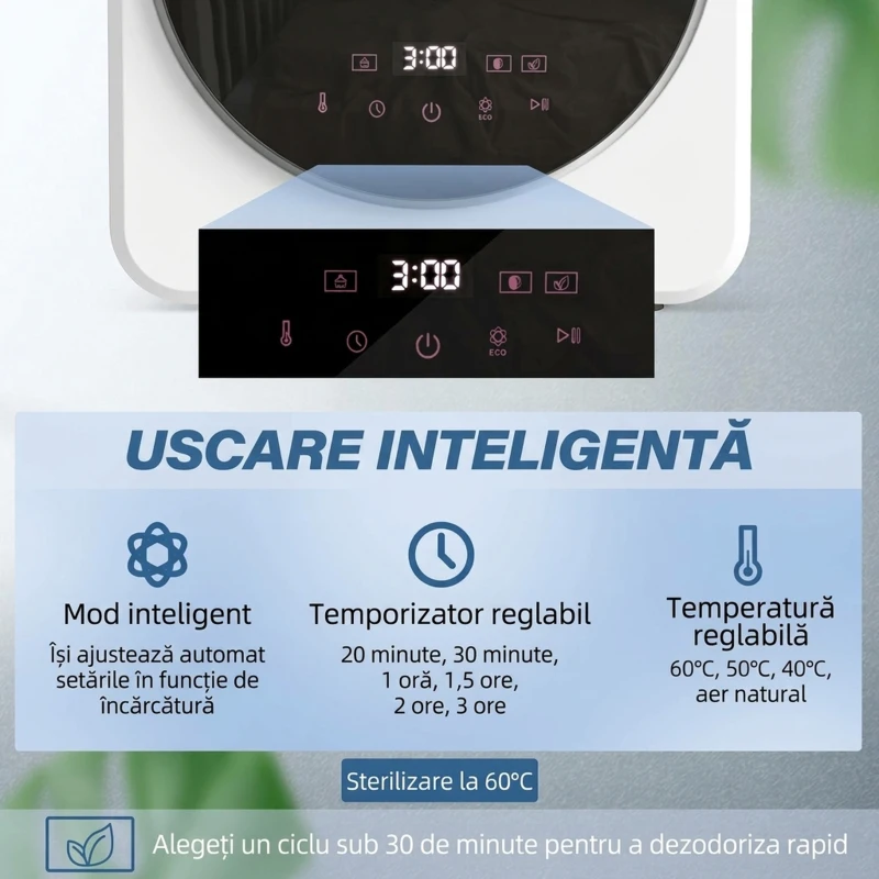 HOMCOM Mini Uscător de Rufe Portabil, 4 kg, Display LED, Compact 800W, ABS,  Tambur din Oțel Inoxidabil, Alb