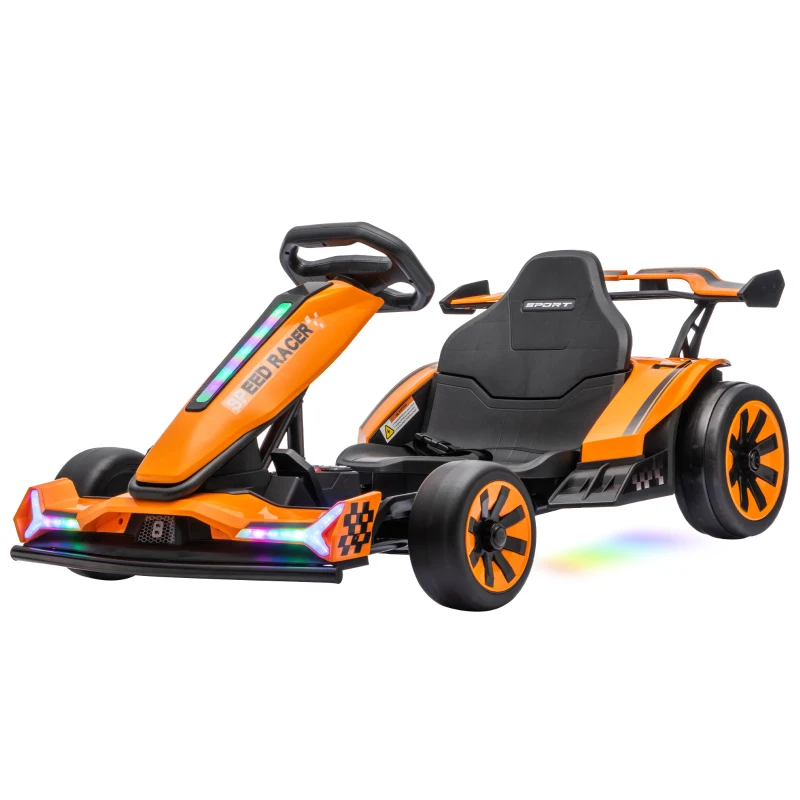 AIYAPLAY 24V Electric Go Kart for Kids 6-12 Years with Drift Mode, Adjustable Seat, 3 Speed, Slow Start, Orange