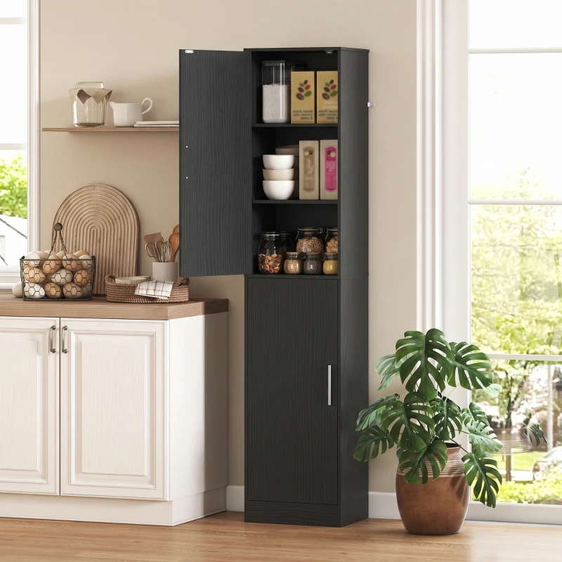 HOMCOM Columna de baño 6 niveles, mueble de almacenamiento estrecho, 2 puertas y 4 estantes ajustables, 40x35x180cm, Negro