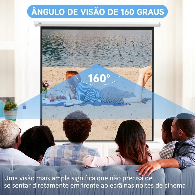 HOMCOM Ecrã de Projeção Elétrico 96 Polegadas com Comando à Distância Formato 1:1 para Interior e Exterior Branco