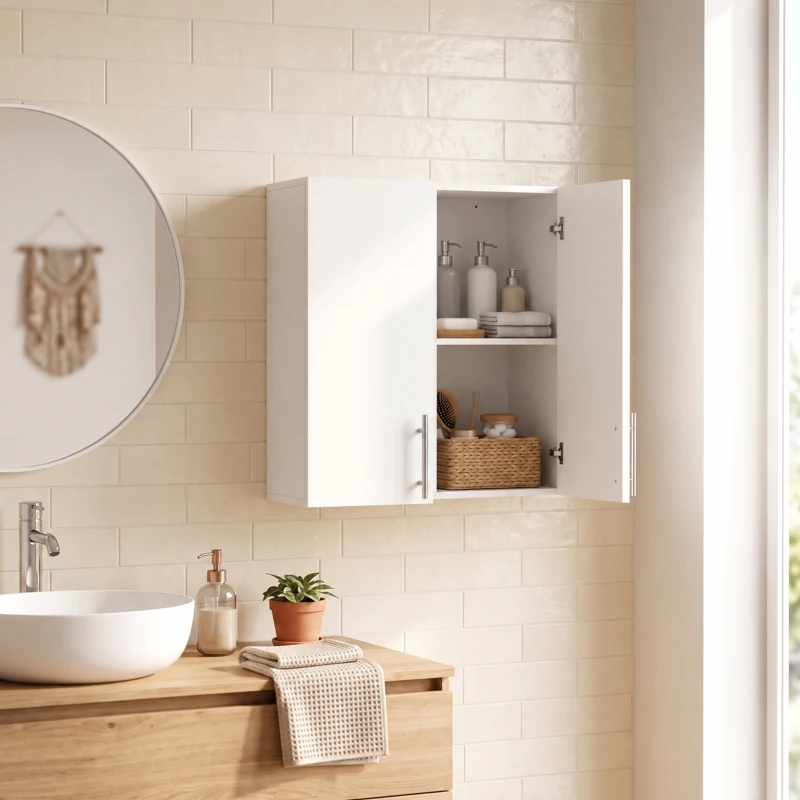 HOMCOM Pensile da Bagno con 2 Ante, 60x31x60 cm, Bianco