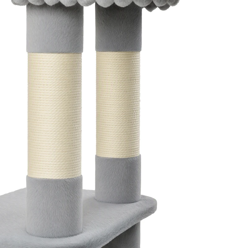 PawHut Krabpaal voor katten, 93 cm, 3 niveaus, met sisal krabpalen, kattengrot, groot ligbed en platform, voor katten tot 6 kg