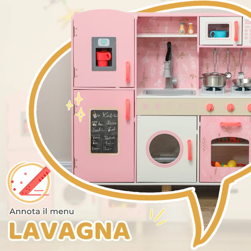 AIYAPLAY Cucina Giocattolo per Bambini con Fornelli, Luci e Suoni, Forno, Microonde, Rubinetto, 3+ Anni, Rosa