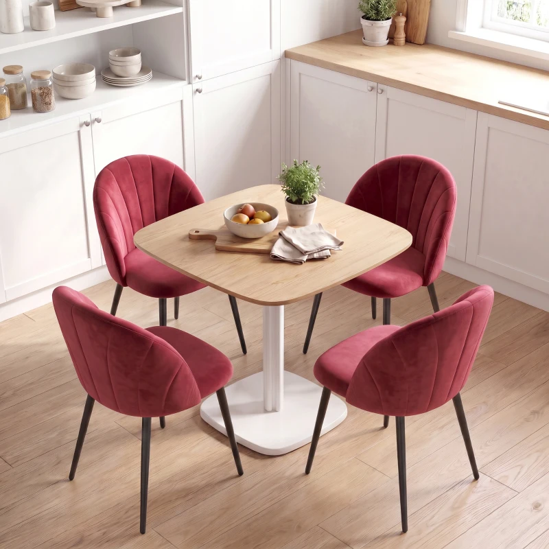 HOMCOM Set 2 Sedie da Pranzo Imbottite con Schienale a Conchiglia in Velluto, 52x55x79 cm, Rosso Vino