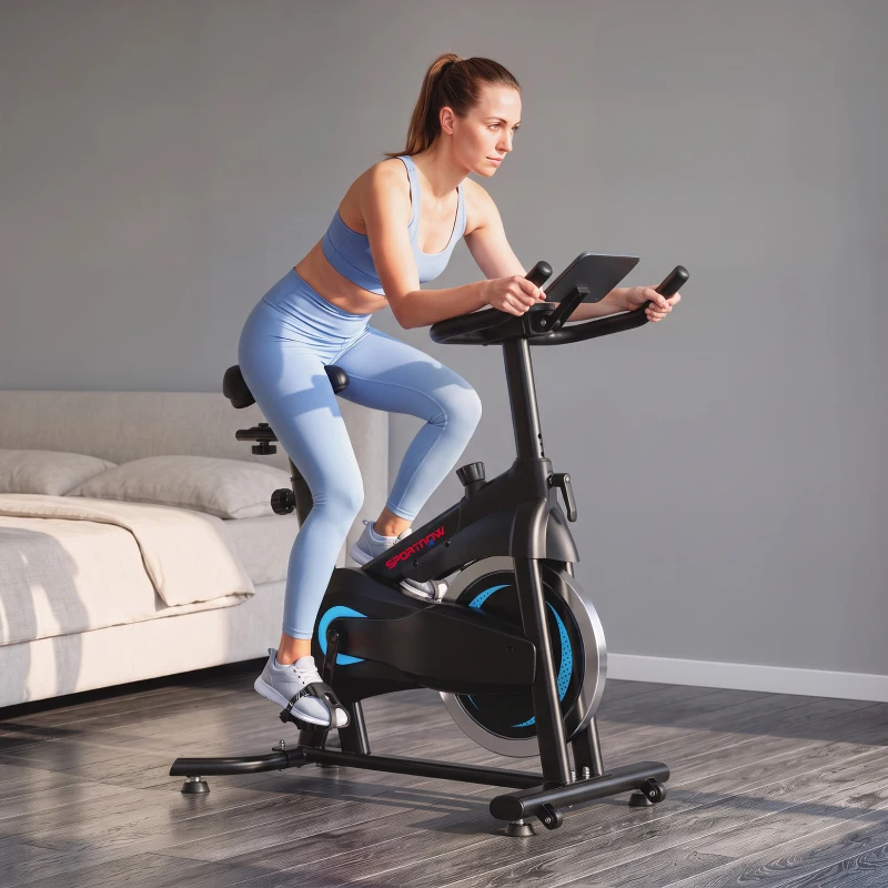 SPORTNOW Exercise Bike, Indoor Stationary Bike with Smart APP, 0-100% Magnetic Resistance, Adjustable Seat & Handlebars, Wheels