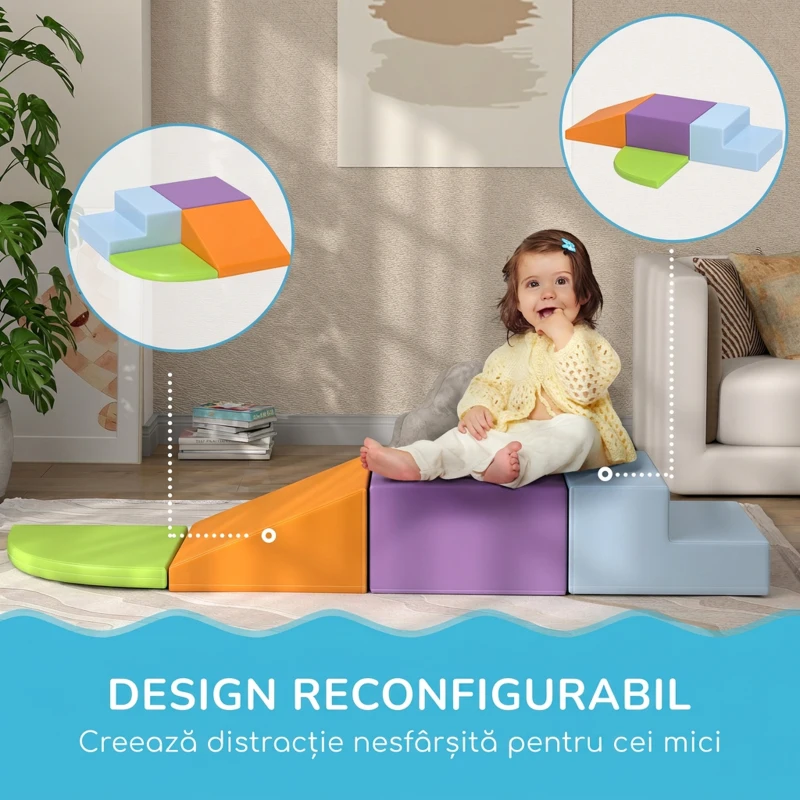 HOMCOM Set 4 Blocuri Moi pentru Copii 1-3 Ani, Spumă și Piele PU, Jucării de Cățărat, Multicolor