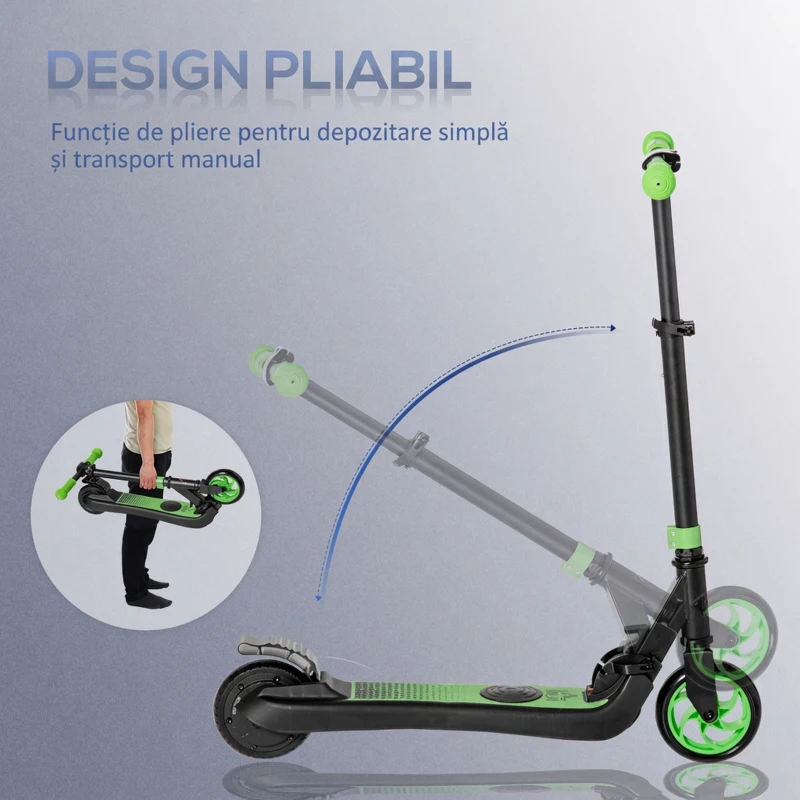 HOMCOM Trotinetă Electrică Pliabilă pentru Copii 6+ Ani cu Înălțime Reglabilă, 71x36.5x75-80 cm, Negru și Verde