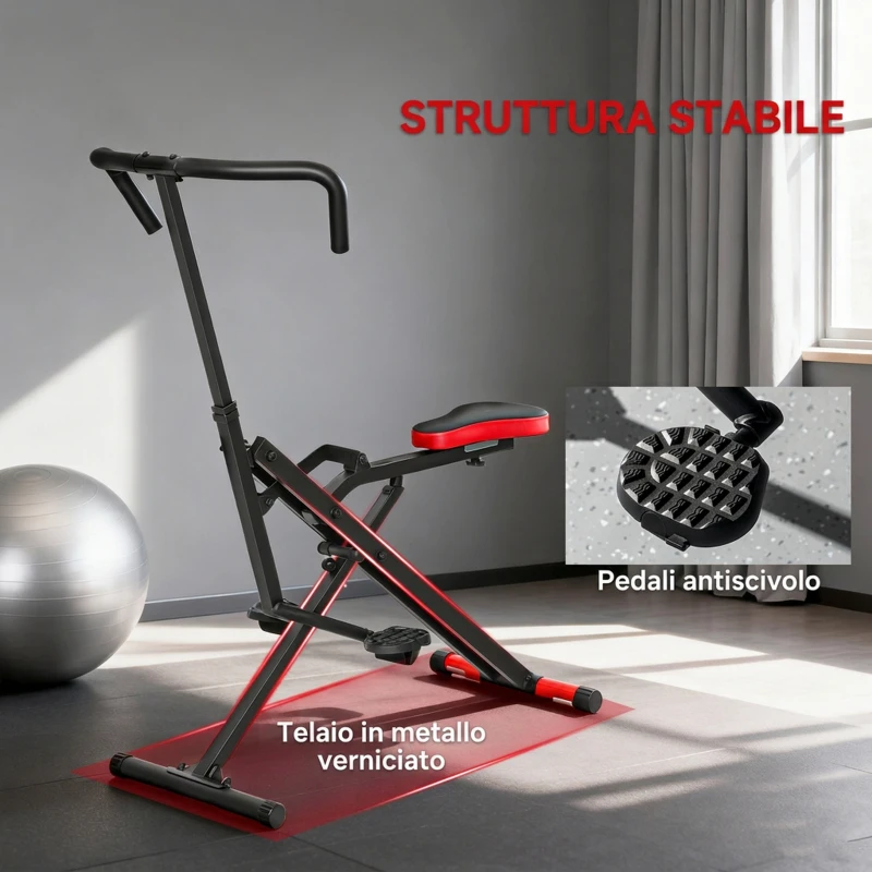 SPORTNOW Macchina Total Crunch Pieghevole con Seduta Regolabile, in Metallo e Plastica, 57x105x115 cm, Rosso