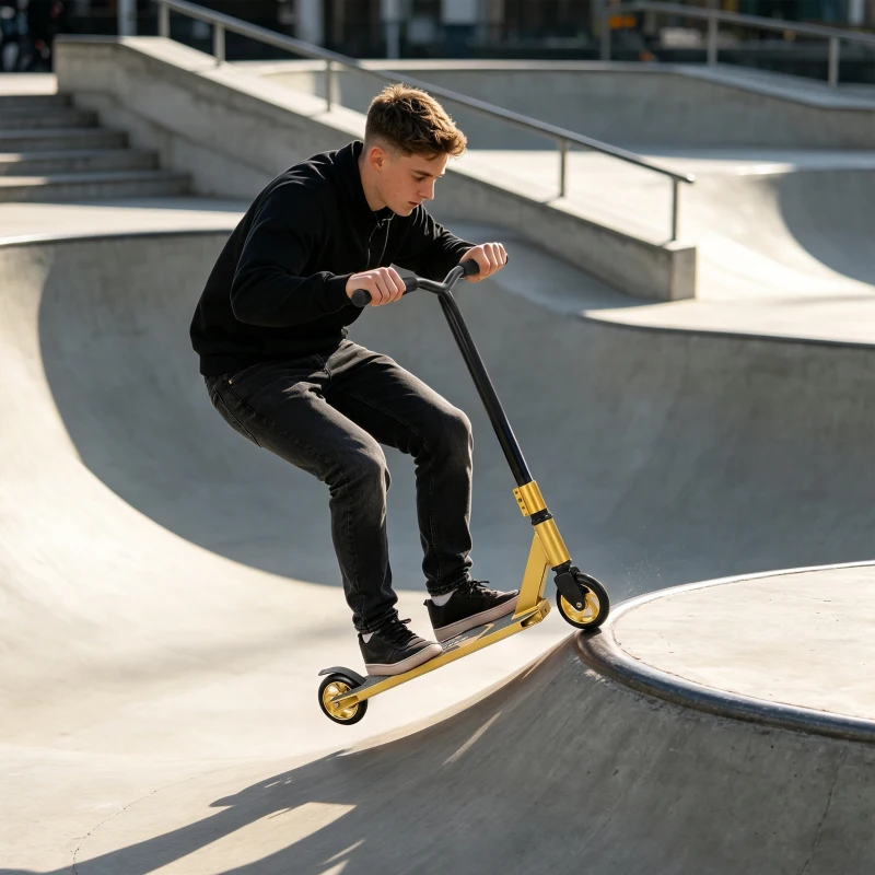 SPORTNOW Scooter Acrobático para Trucos con Plataforma de Aluminio Rodamientos ABEC-7 Ruedas 110 mm Manillar 360° Dorado