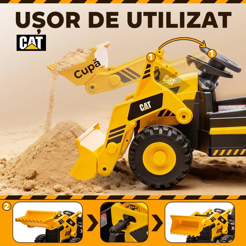 AIYAPLAY Buldozer Electric pentru Copii 3-6 Ani Marca Oficială Caterpillar 12V cu Telecomandă, Galben