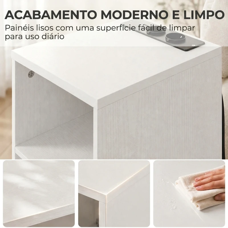 HOMCOM Conjunto de 2 Mesas de Apoio com Estação de Carregamento, 2 Tomadas, 2 Portas USB e 2 Espaços Abertos, Branco