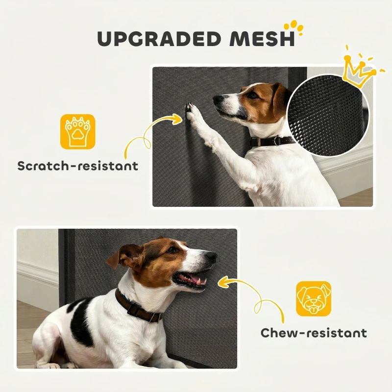 PawHut Retractable Dog Gate, Extends to 300 cm Wide & 104 cm Tall, Mesh Pet Gate Single Hand Operation, for Stairs Doorways