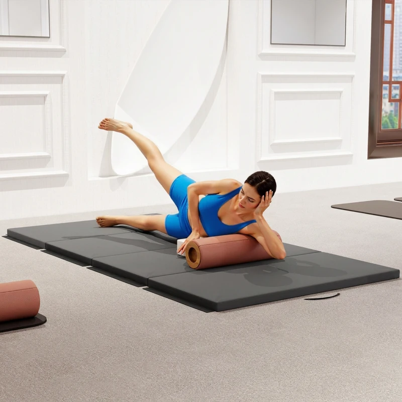 HOMCOM Saltea de Gimnastică Pliabilă, Saltea Fitness Groasă de 5 cm și Antiderapantă, 240x120 cm, Gri