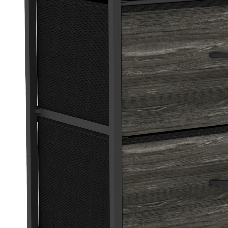 HOMCOM Rustic Chest of Four Fabric Drawers - Grey Wood Effect