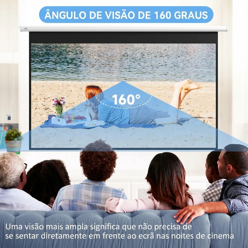 HOMCOM Ecrã de Projeção Elétrico 120 Polegadas com Comando à Distância 16:9 para Interior e Exterior Branco
