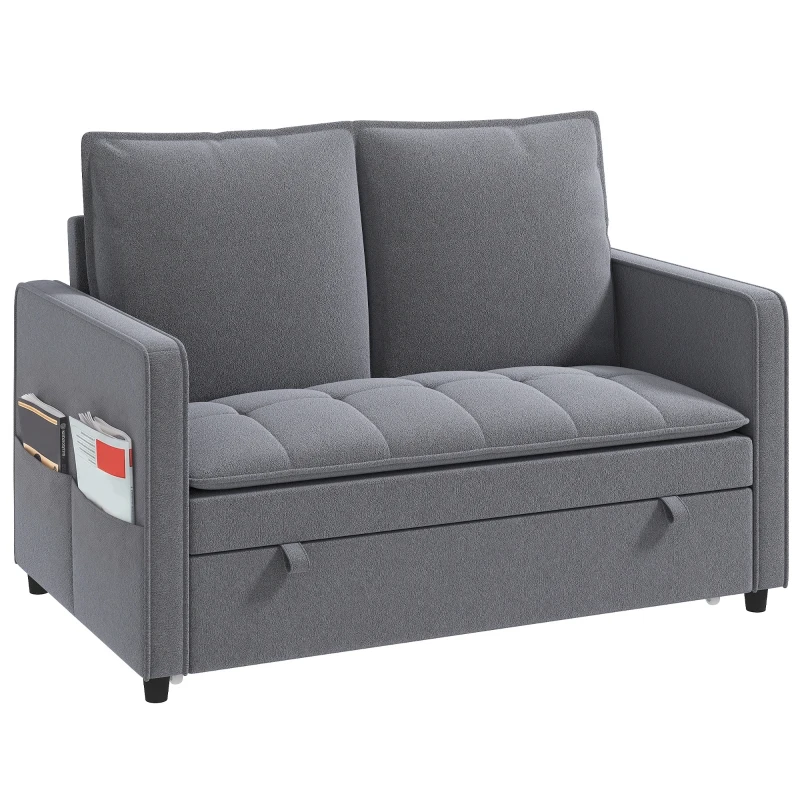 HOMCOM Canapé Convertible 2 Places, Canapé-Lit Clic-Clac 130 cm, Dossier Réglable, Poches Latérales, Gris Foncé