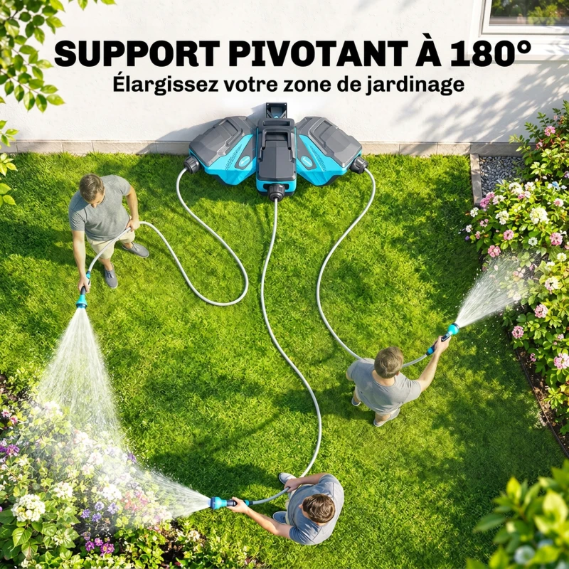 DURHAND Enrouleur automatique pivotant 180° fixation mural avec tuyau 15 + 1,5 m avec Buse de Pulvérisation, noir et vert