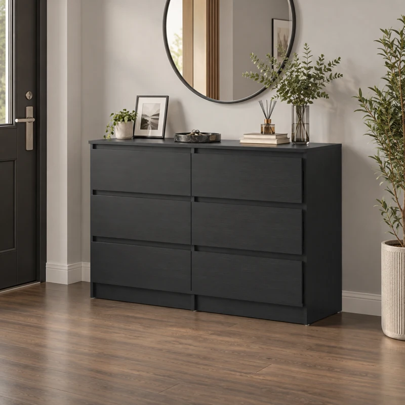 HOMCOM Commode Chambre Adulte, Chiffonnier 6 Tiroirs, Commode Vêtement, Meuble de Rangement Contemporain pour Salon, Noir