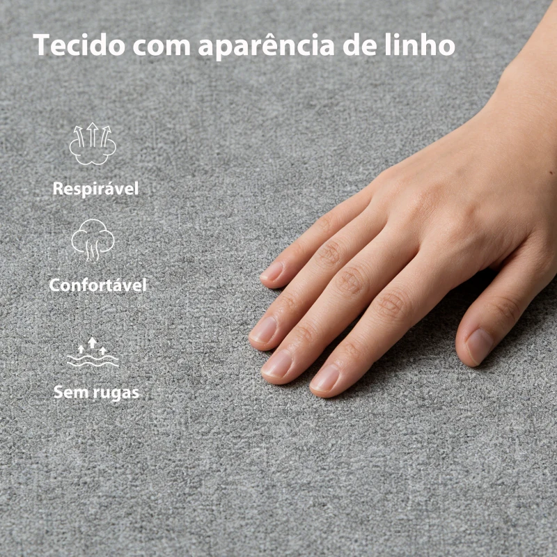 HOMCOM Cama de Casal 140x190 cm com Arrumação Elevatória, Estrutura com Estrado Estofada em Linho Cinzento