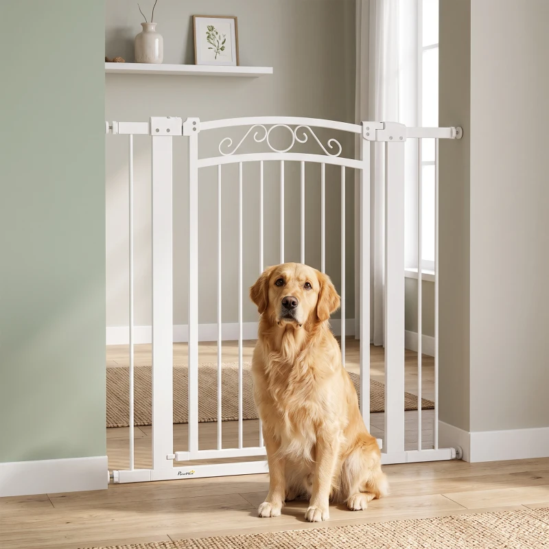 PawHut Cancelletto di Sicurezza per Cani da Interno con 2 Estensioni 76-104 cm, per Corridoio e Scale, Bianco