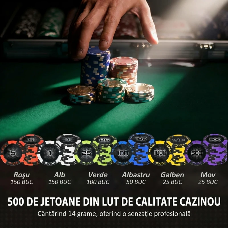 SPORTNOW Set Poker Complet cu 500 Jetoane, 5 Zaruri, 2 Pachete de Cărți, 3 Butoane