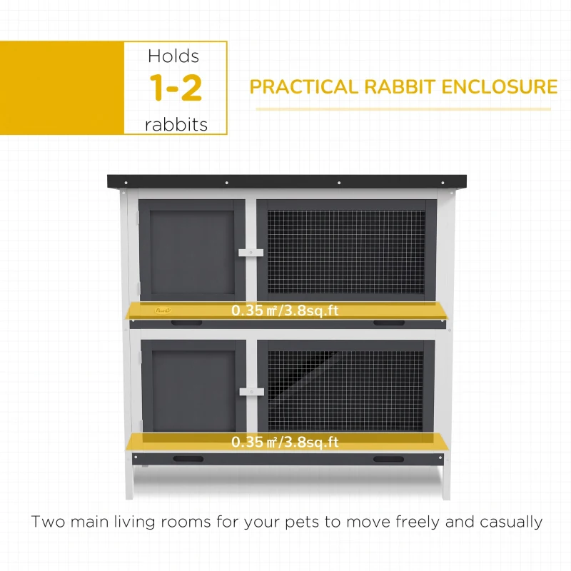 PawHut Double Decker Rabbit Hutch 2 Tier Guinea Pig House Pet Cage Outdoor with Sliding-out Tray, 100 x 47 x 91cm, Grey