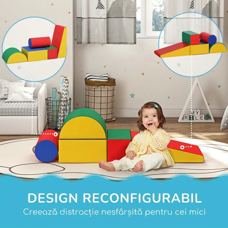 HOMCOM Set de construcții moi pentru copii de 1-3 ani, cu 5 blocuri colorate, din piele ecologică și spumă, multicolor