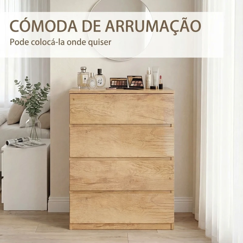 HOMCOM Cómoda de 4 Gavetas para Quarto Moderna Design sem Puxadores para Sala de Jantar Entrada 60x40x80 cm Madeira