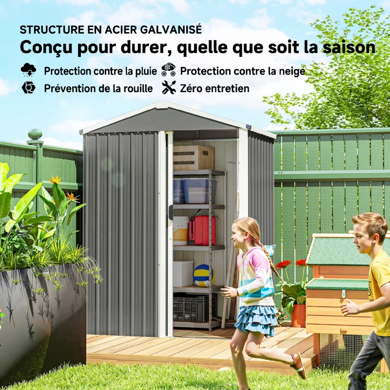 Outsunny Abri de Jardin en Métal 1,2 m², Cabane Jardin Extérieure, Porte Coulissante Verrouillable, 136x87x176cm, Gris Clair