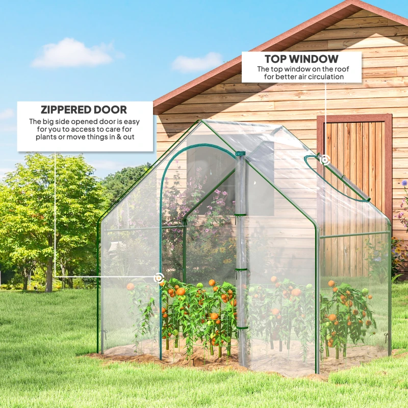 Outsunny Walk In Tomato Greenhouse Garden Outdoor Mini Greenhouse Flower Planter Steel Frame with Zipped Door & Window, PVC Cover, 180 x 100 x 168CM, Clear