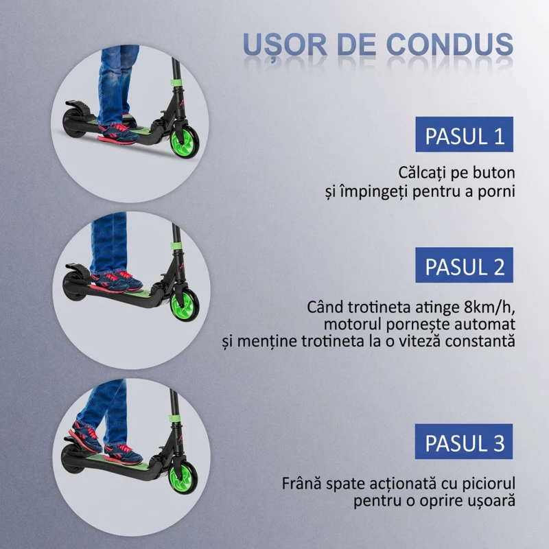 HOMCOM Trotinetă Electrică Pliabilă pentru Copii 6+ Ani cu Înălțime Reglabilă, 71x36.5x75-80 cm, Negru și Verde
